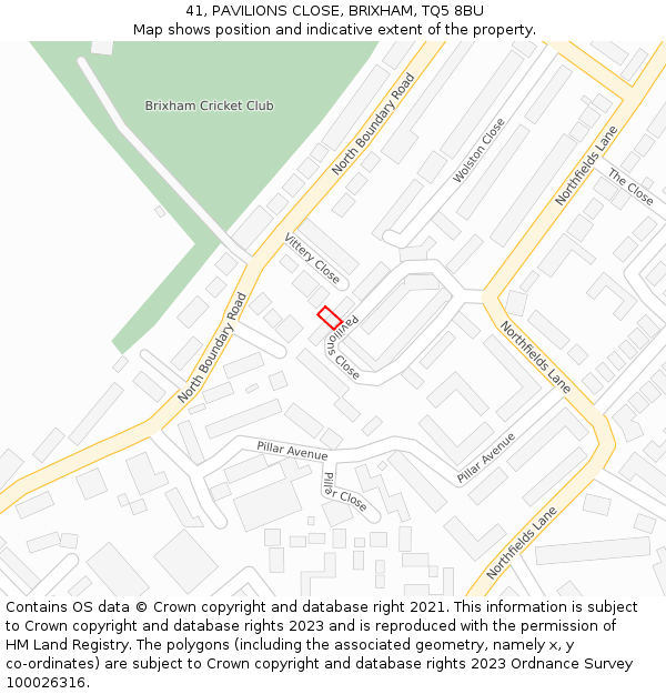 41, PAVILIONS CLOSE, BRIXHAM, TQ5 8BU: Location map and indicative extent of plot