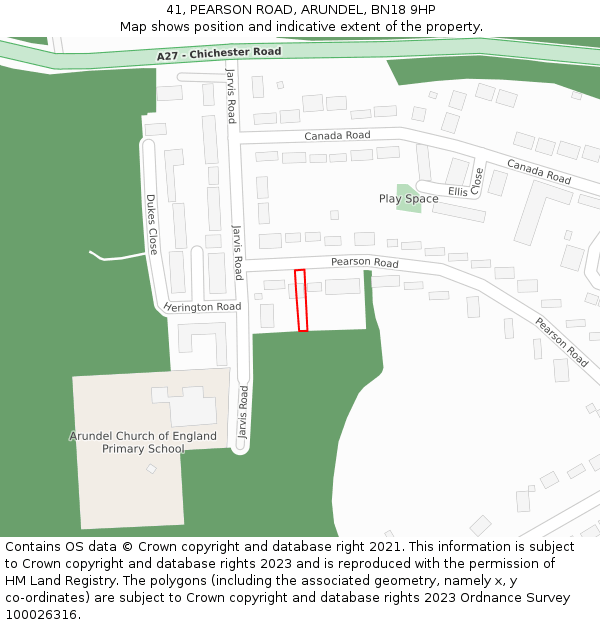 41, PEARSON ROAD, ARUNDEL, BN18 9HP: Location map and indicative extent of plot