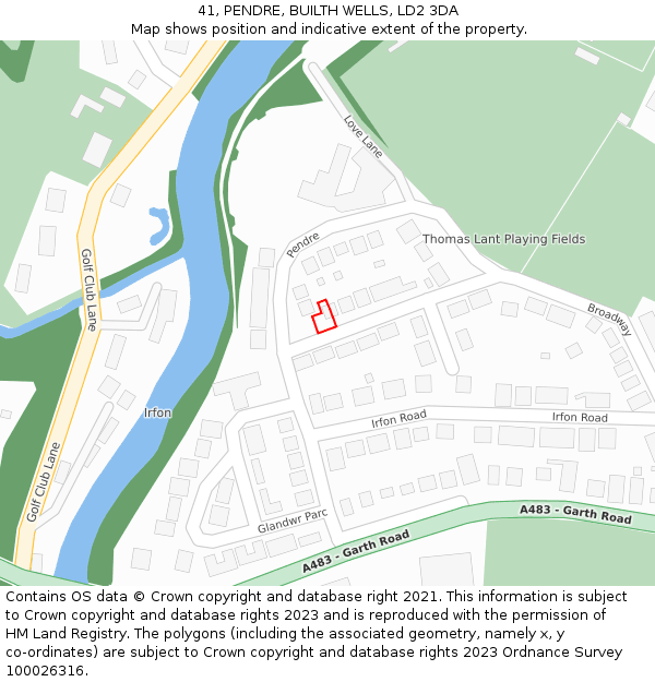 41, PENDRE, BUILTH WELLS, LD2 3DA: Location map and indicative extent of plot