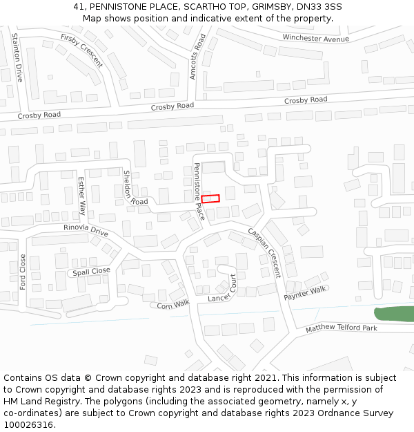 41, PENNISTONE PLACE, SCARTHO TOP, GRIMSBY, DN33 3SS: Location map and indicative extent of plot