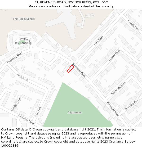 41, PEVENSEY ROAD, BOGNOR REGIS, PO21 5NY: Location map and indicative extent of plot