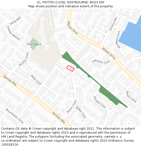 41, PEYTON CLOSE, EASTBOURNE, BN23 6AF: Location map and indicative extent of plot