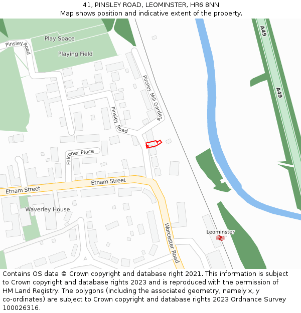 41, PINSLEY ROAD, LEOMINSTER, HR6 8NN: Location map and indicative extent of plot