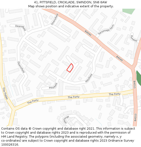 41, PITTSFIELD, CRICKLADE, SWINDON, SN6 6AW: Location map and indicative extent of plot