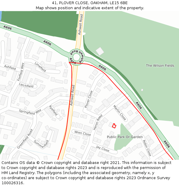 41, PLOVER CLOSE, OAKHAM, LE15 6BE: Location map and indicative extent of plot