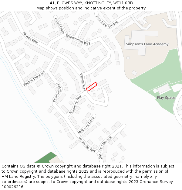 41, PLOWES WAY, KNOTTINGLEY, WF11 0BD: Location map and indicative extent of plot