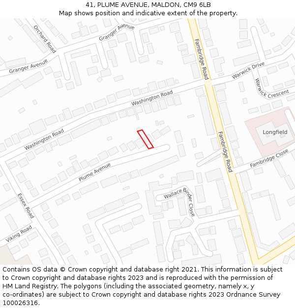 41, PLUME AVENUE, MALDON, CM9 6LB: Location map and indicative extent of plot