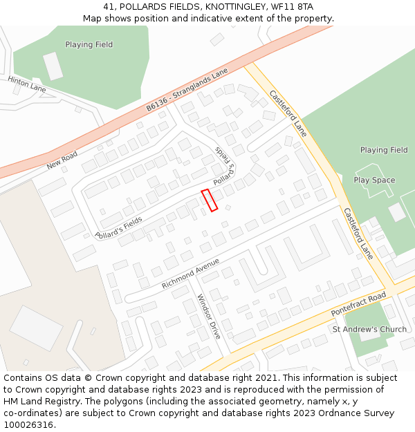 41, POLLARDS FIELDS, KNOTTINGLEY, WF11 8TA: Location map and indicative extent of plot