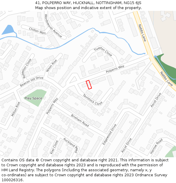 41, POLPERRO WAY, HUCKNALL, NOTTINGHAM, NG15 6JS: Location map and indicative extent of plot