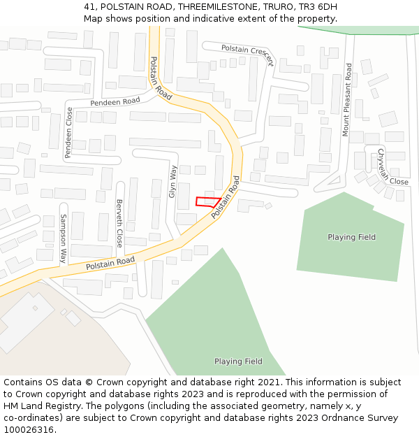 41, POLSTAIN ROAD, THREEMILESTONE, TRURO, TR3 6DH: Location map and indicative extent of plot