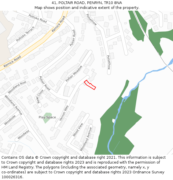 41, POLTAIR ROAD, PENRYN, TR10 8NA: Location map and indicative extent of plot