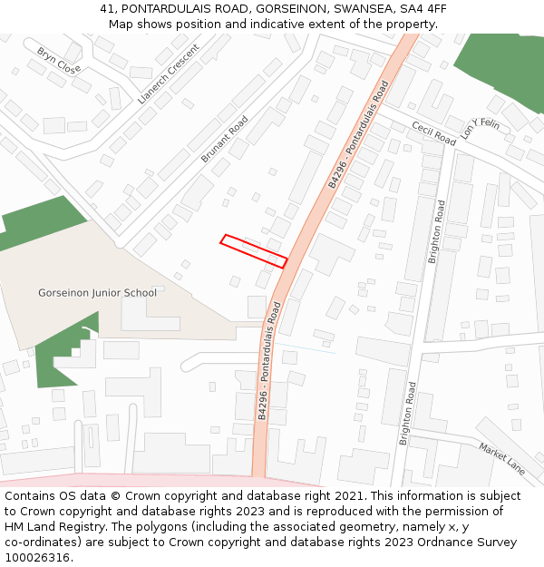 41, PONTARDULAIS ROAD, GORSEINON, SWANSEA, SA4 4FF: Location map and indicative extent of plot