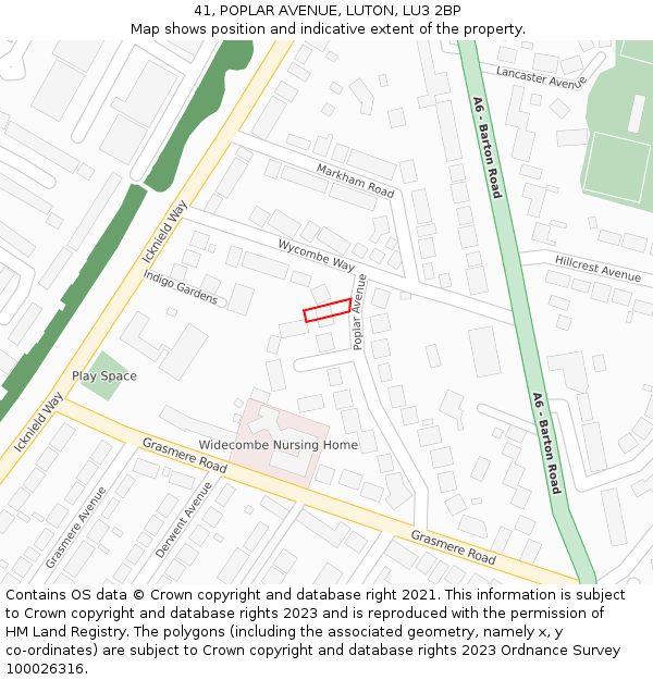 41, POPLAR AVENUE, LUTON, LU3 2BP: Location map and indicative extent of plot