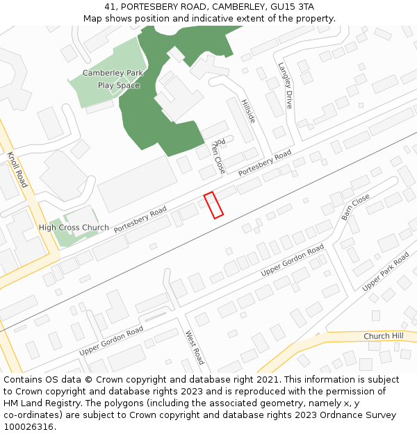 41, PORTESBERY ROAD, CAMBERLEY, GU15 3TA: Location map and indicative extent of plot