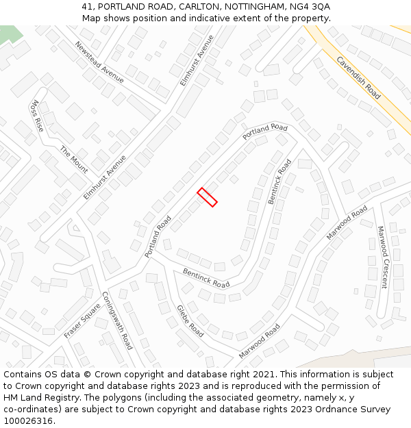41, PORTLAND ROAD, CARLTON, NOTTINGHAM, NG4 3QA: Location map and indicative extent of plot