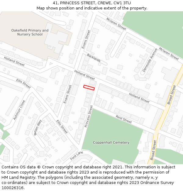 41, PRINCESS STREET, CREWE, CW1 3TU: Location map and indicative extent of plot