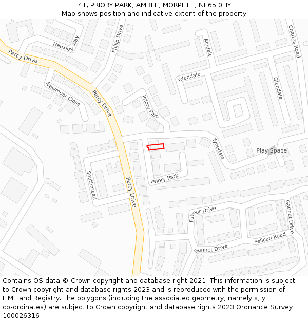 41, PRIORY PARK, AMBLE, MORPETH, NE65 0HY: Location map and indicative extent of plot