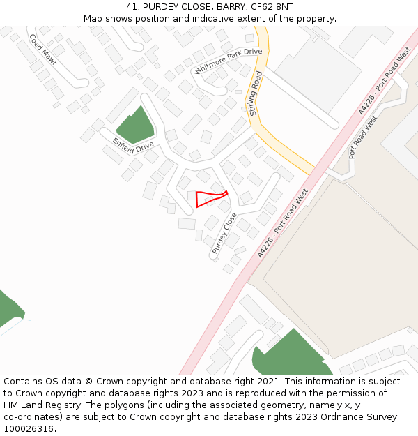 41, PURDEY CLOSE, BARRY, CF62 8NT: Location map and indicative extent of plot