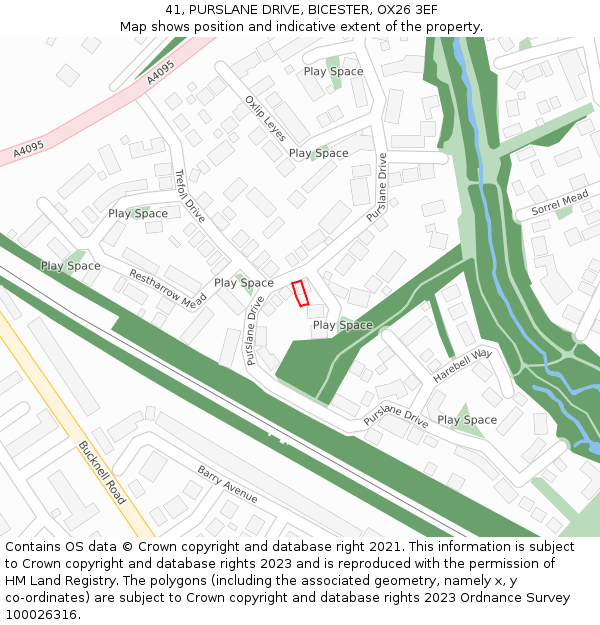 41, PURSLANE DRIVE, BICESTER, OX26 3EF: Location map and indicative extent of plot