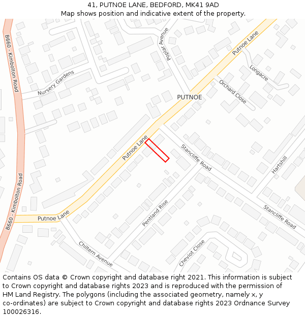 41, PUTNOE LANE, BEDFORD, MK41 9AD: Location map and indicative extent of plot