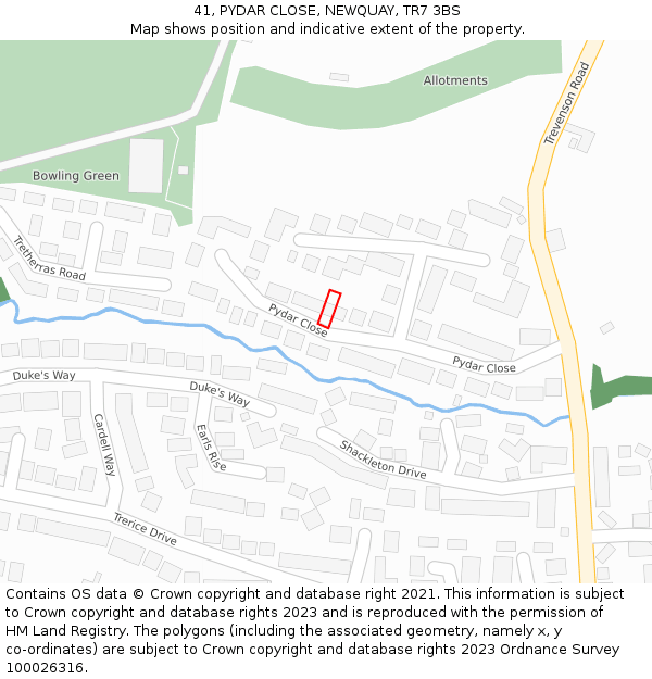 41, PYDAR CLOSE, NEWQUAY, TR7 3BS: Location map and indicative extent of plot