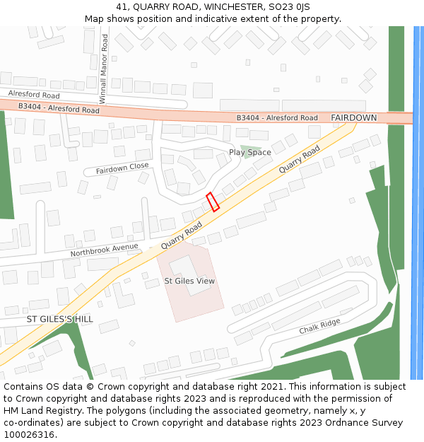 41, QUARRY ROAD, WINCHESTER, SO23 0JS: Location map and indicative extent of plot