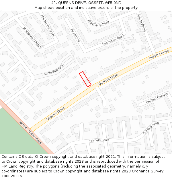 41, QUEENS DRIVE, OSSETT, WF5 0ND: Location map and indicative extent of plot