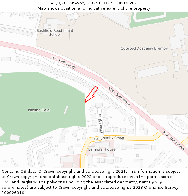 41, QUEENSWAY, SCUNTHORPE, DN16 2BZ: Location map and indicative extent of plot