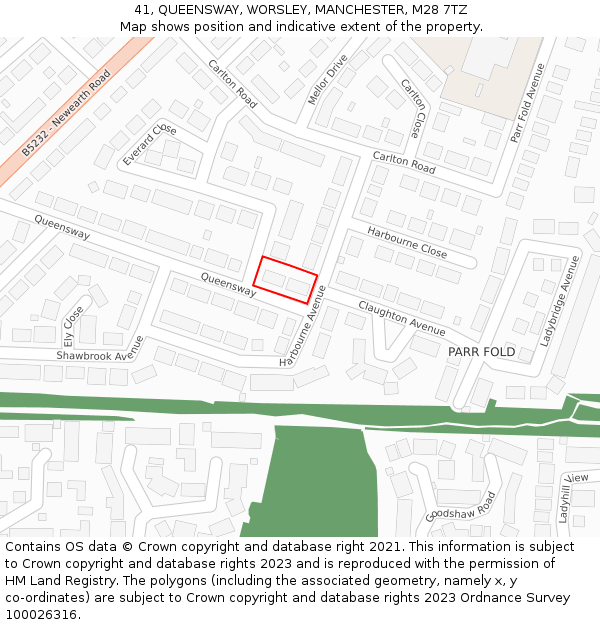 41, QUEENSWAY, WORSLEY, MANCHESTER, M28 7TZ: Location map and indicative extent of plot