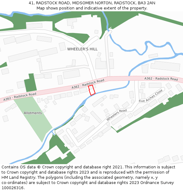 41, RADSTOCK ROAD, MIDSOMER NORTON, RADSTOCK, BA3 2AN: Location map and indicative extent of plot