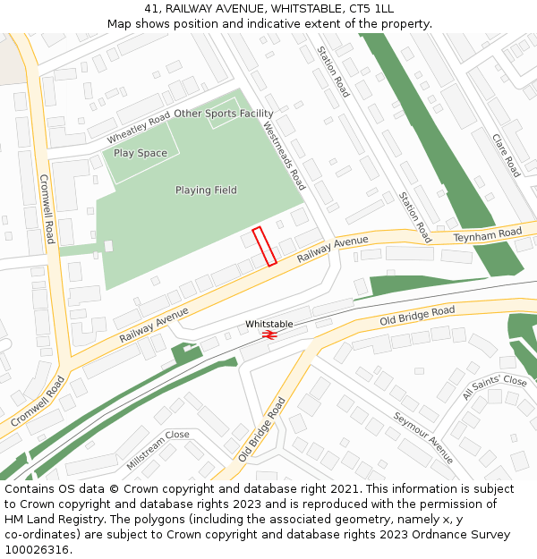 41, RAILWAY AVENUE, WHITSTABLE, CT5 1LL: Location map and indicative extent of plot