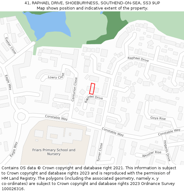 41, RAPHAEL DRIVE, SHOEBURYNESS, SOUTHEND-ON-SEA, SS3 9UP: Location map and indicative extent of plot