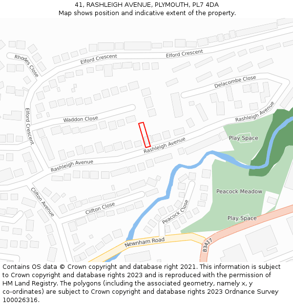 41, RASHLEIGH AVENUE, PLYMOUTH, PL7 4DA: Location map and indicative extent of plot