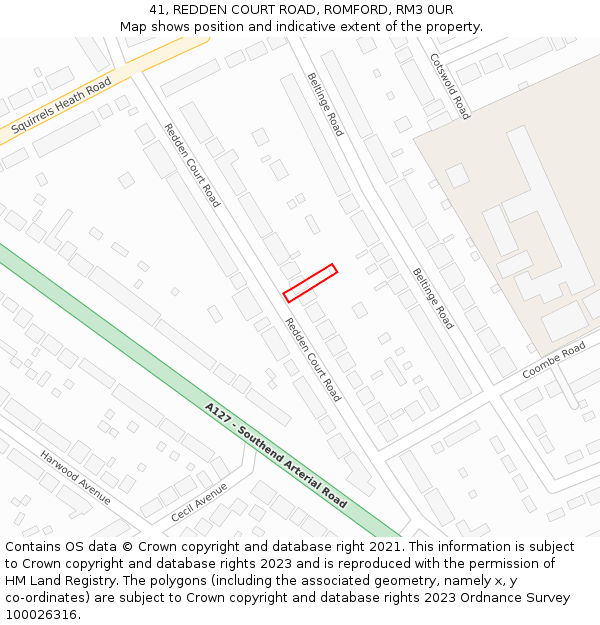 41, REDDEN COURT ROAD, ROMFORD, RM3 0UR: Location map and indicative extent of plot