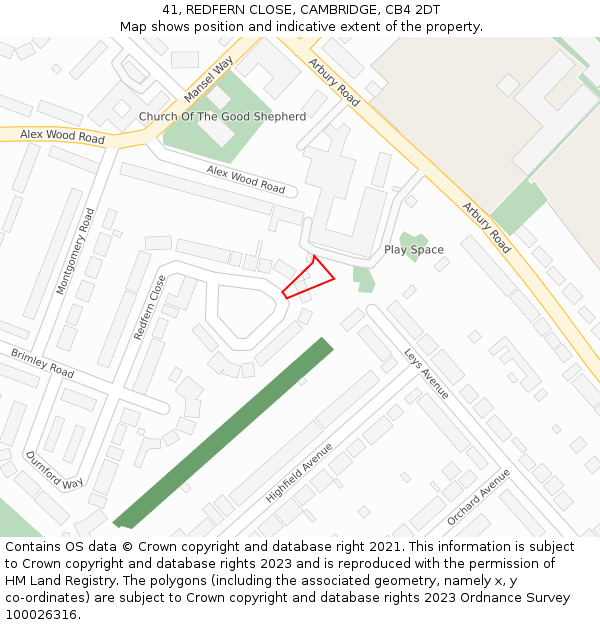 41, REDFERN CLOSE, CAMBRIDGE, CB4 2DT: Location map and indicative extent of plot