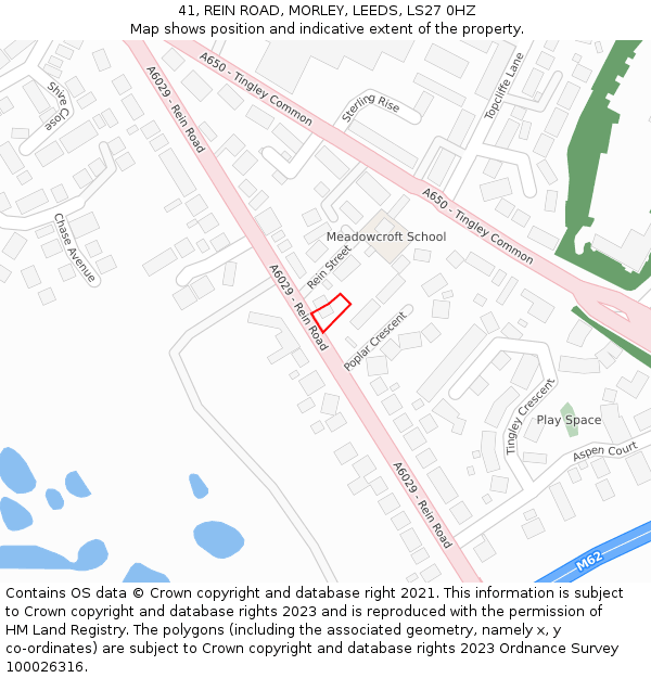 41, REIN ROAD, MORLEY, LEEDS, LS27 0HZ: Location map and indicative extent of plot