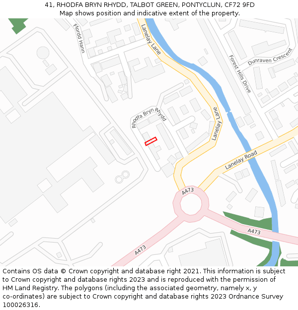 41, RHODFA BRYN RHYDD, TALBOT GREEN, PONTYCLUN, CF72 9FD: Location map and indicative extent of plot