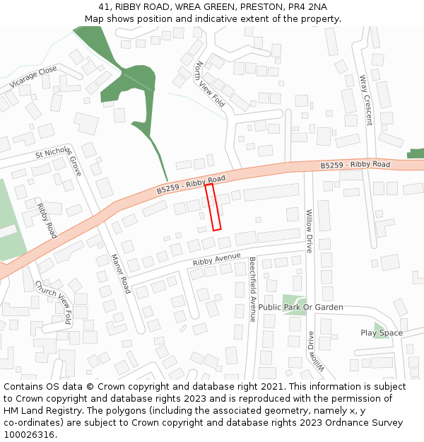 41, RIBBY ROAD, WREA GREEN, PRESTON, PR4 2NA: Location map and indicative extent of plot