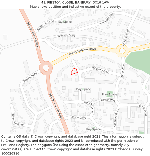 41, RIBSTON CLOSE, BANBURY, OX16 1AW: Location map and indicative extent of plot