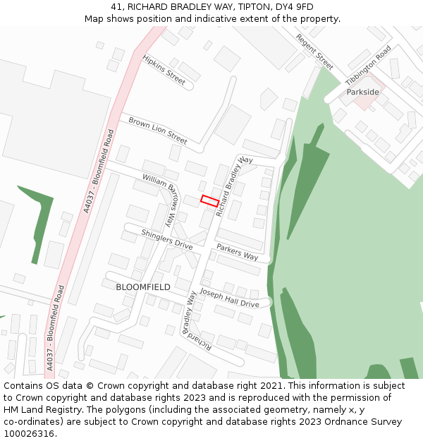 41, RICHARD BRADLEY WAY, TIPTON, DY4 9FD: Location map and indicative extent of plot