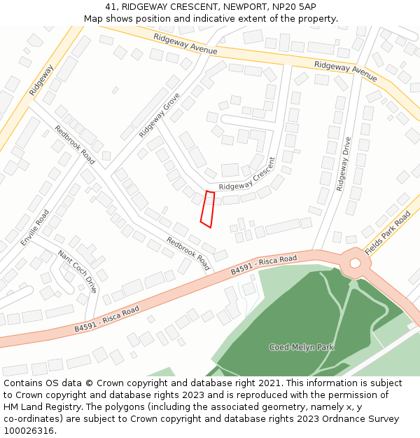 41, RIDGEWAY CRESCENT, NEWPORT, NP20 5AP: Location map and indicative extent of plot