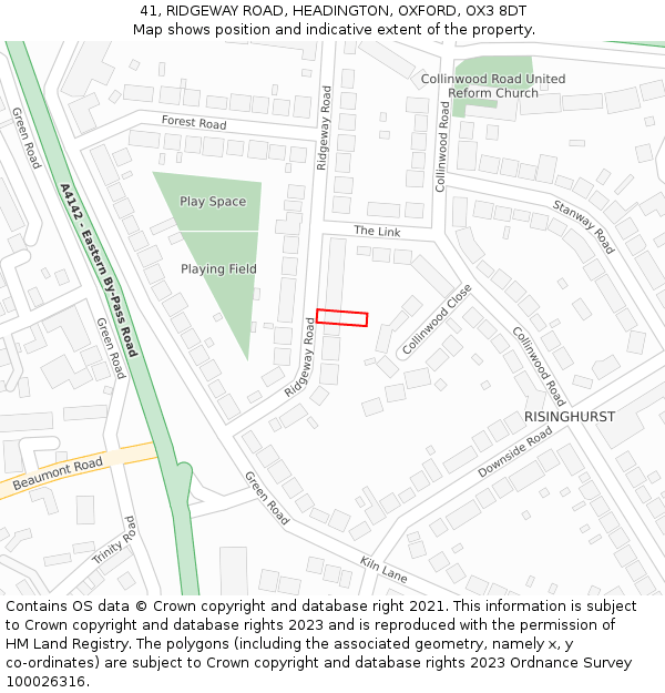 41, RIDGEWAY ROAD, HEADINGTON, OXFORD, OX3 8DT: Location map and indicative extent of plot