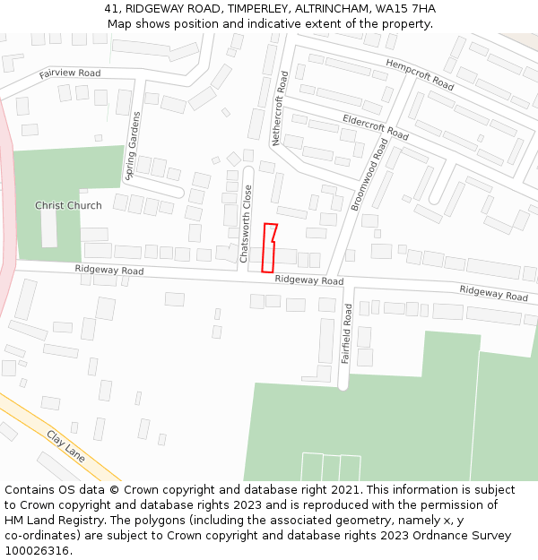 41, RIDGEWAY ROAD, TIMPERLEY, ALTRINCHAM, WA15 7HA: Location map and indicative extent of plot