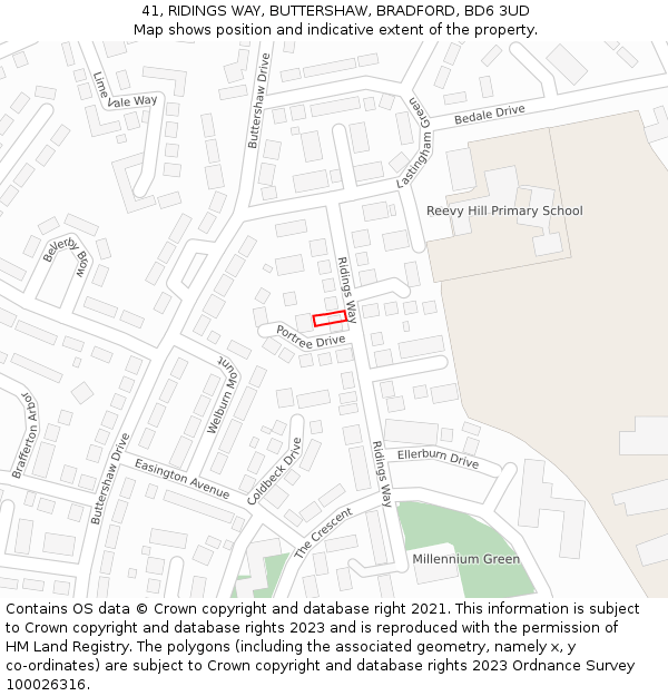 41, RIDINGS WAY, BUTTERSHAW, BRADFORD, BD6 3UD: Location map and indicative extent of plot