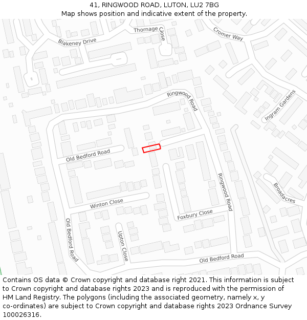 41, RINGWOOD ROAD, LUTON, LU2 7BG: Location map and indicative extent of plot