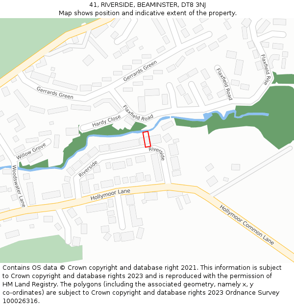 41, RIVERSIDE, BEAMINSTER, DT8 3NJ: Location map and indicative extent of plot