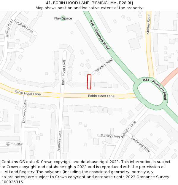 41, ROBIN HOOD LANE, BIRMINGHAM, B28 0LJ: Location map and indicative extent of plot