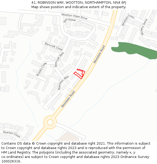 41, ROBINSON WAY, WOOTTON, NORTHAMPTON, NN4 6FJ: Location map and indicative extent of plot