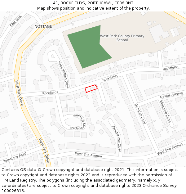 41, ROCKFIELDS, PORTHCAWL, CF36 3NT: Location map and indicative extent of plot