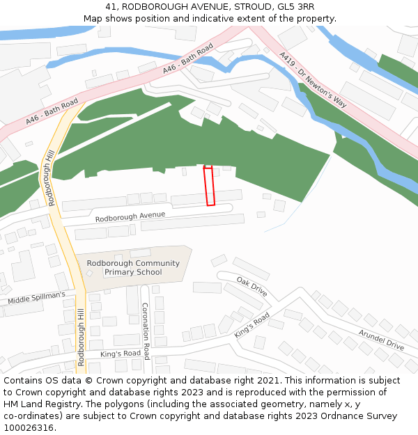 41, RODBOROUGH AVENUE, STROUD, GL5 3RR: Location map and indicative extent of plot